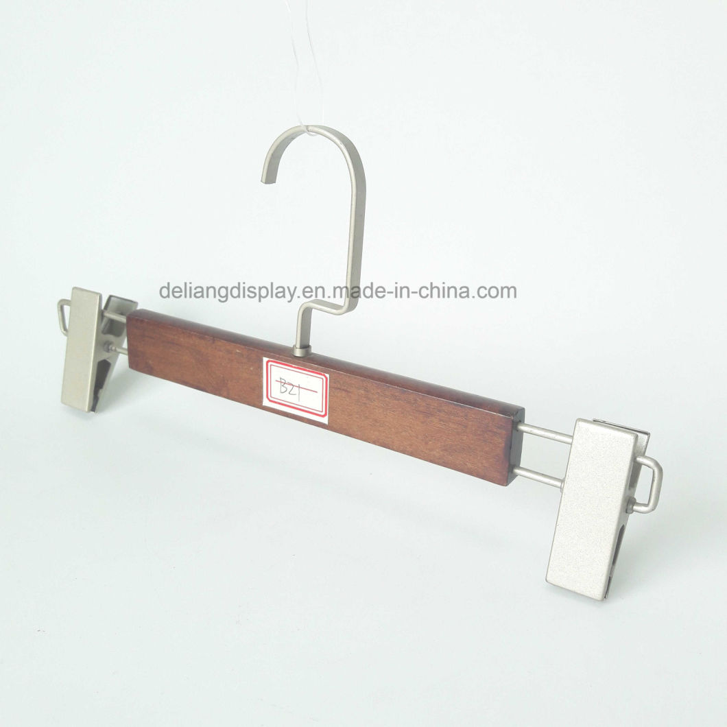 Red Brown Color Hanger Wooden Pants Hanger with Metal Clips