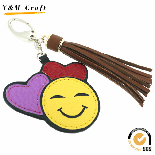 Promotion Superior Emoji PU Leather Tassel Key Holder Key Chain