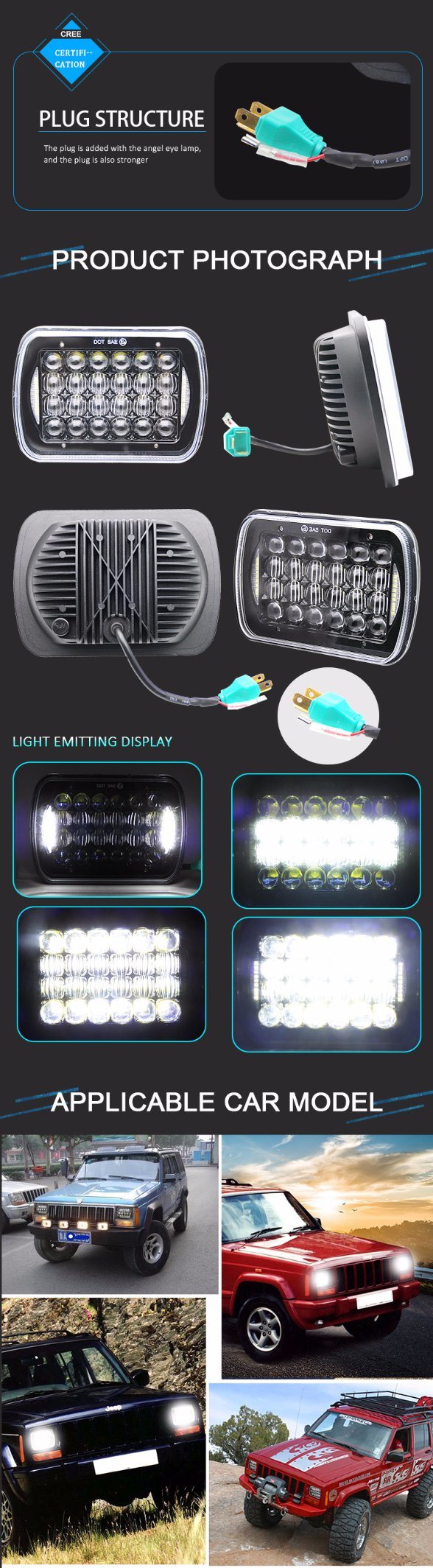 Super Bright LED Auto 7inch Head Lamp Angel Eyes DRL 48W 6500K Waterproof IP68 4X4 Jeep Truck Car Offroad 5X7 LED Headlight