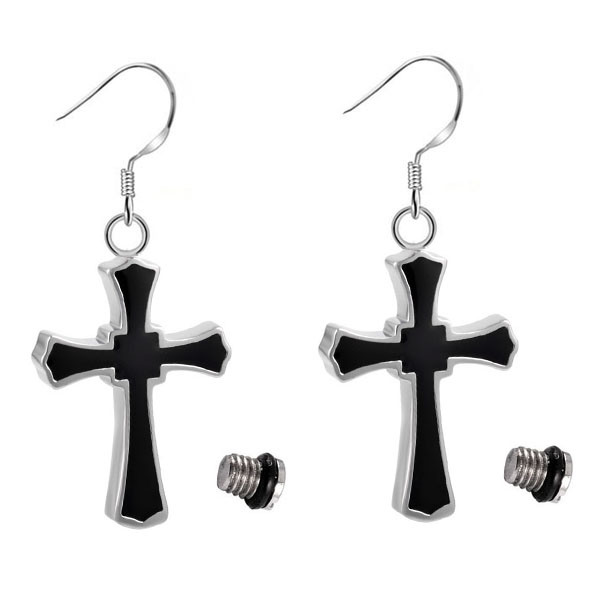 Cheap Wholesale Stainless Steel Engravable Cross Cremation Earrings for Ashes