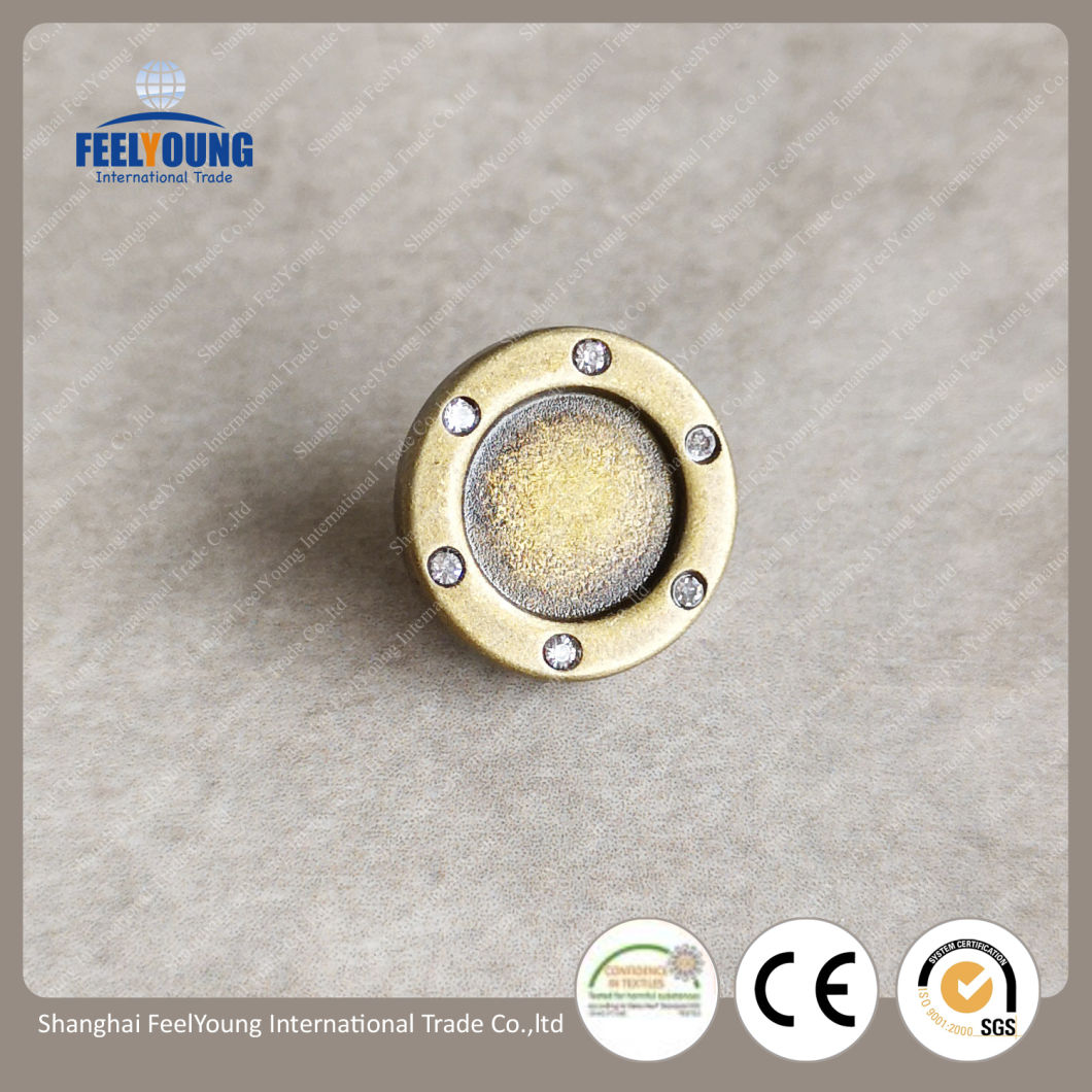 Quality Assurance Well Designed Diamond Encrusted Round Antique Brass Plating Snap Fasteners Buttons for Denim Jeans