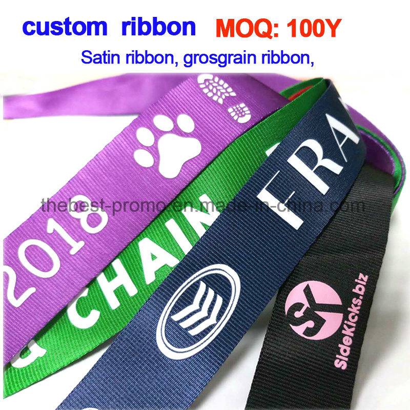 Custom Printed Satin Packing Ribbon Factory with MOQ 100yards