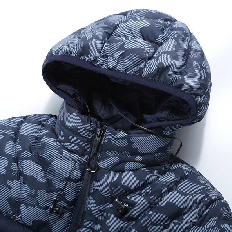 Mens Winter Lightweight Waterproof Puffer Camouflage Coat Parka with Earphones