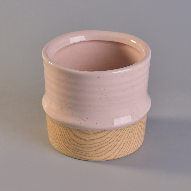 Ceramic Candle Holders with Wood Water Finishing Bottom