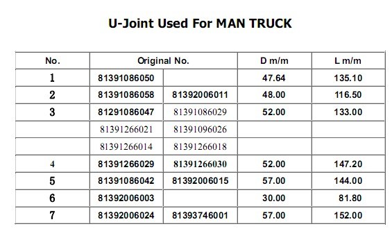 Universal Joint for Man Truck Parts 81291086047
