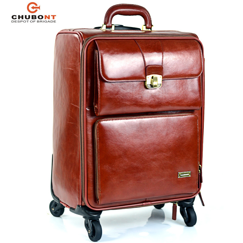 Chubont High Qualilty Cow Leather Carry Luggage Trolley