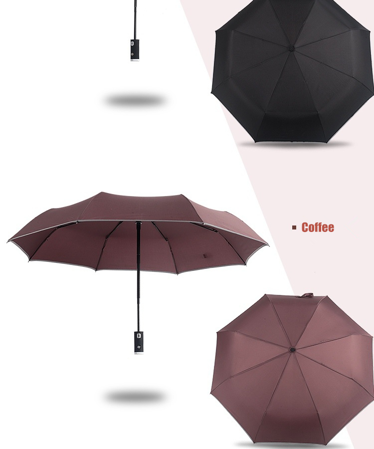 Car Safety Sunny Rainy Fashion Creative Folding Umbrella Full Automatic Windproof Men Women LED Lighting Reflective Stripe