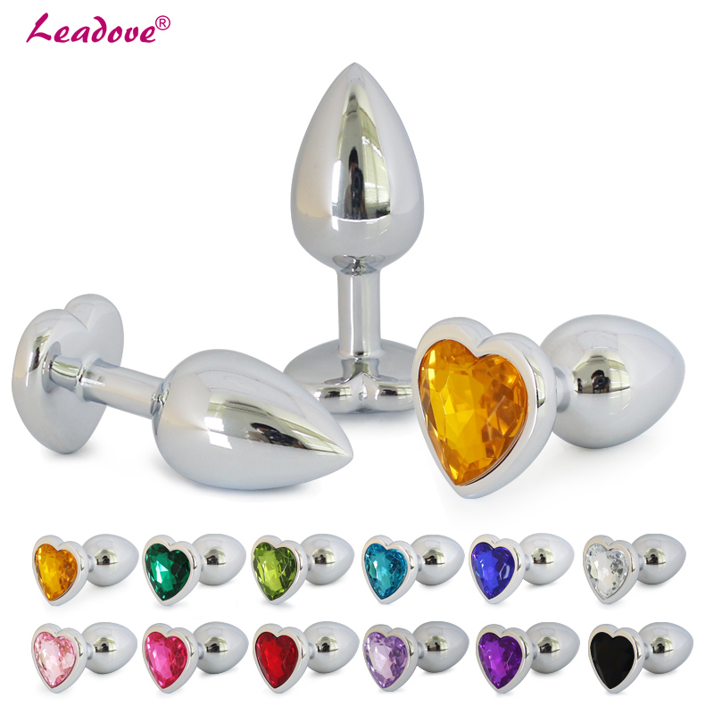Small Size Heart Shaped Stainless Steel Crystal Jewelry Butt Plug Anal Plug Anal Tail Adult Sex Toys Anal Balls with 13 Colors