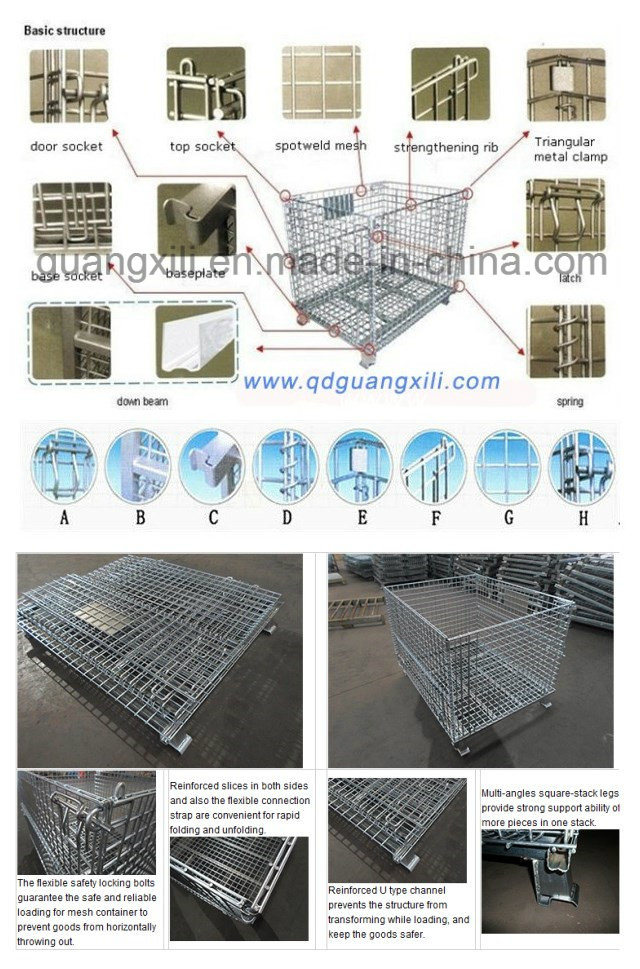 Steel Collapsible Wire Mesh Cage and Storage Basket for Pallet Rack