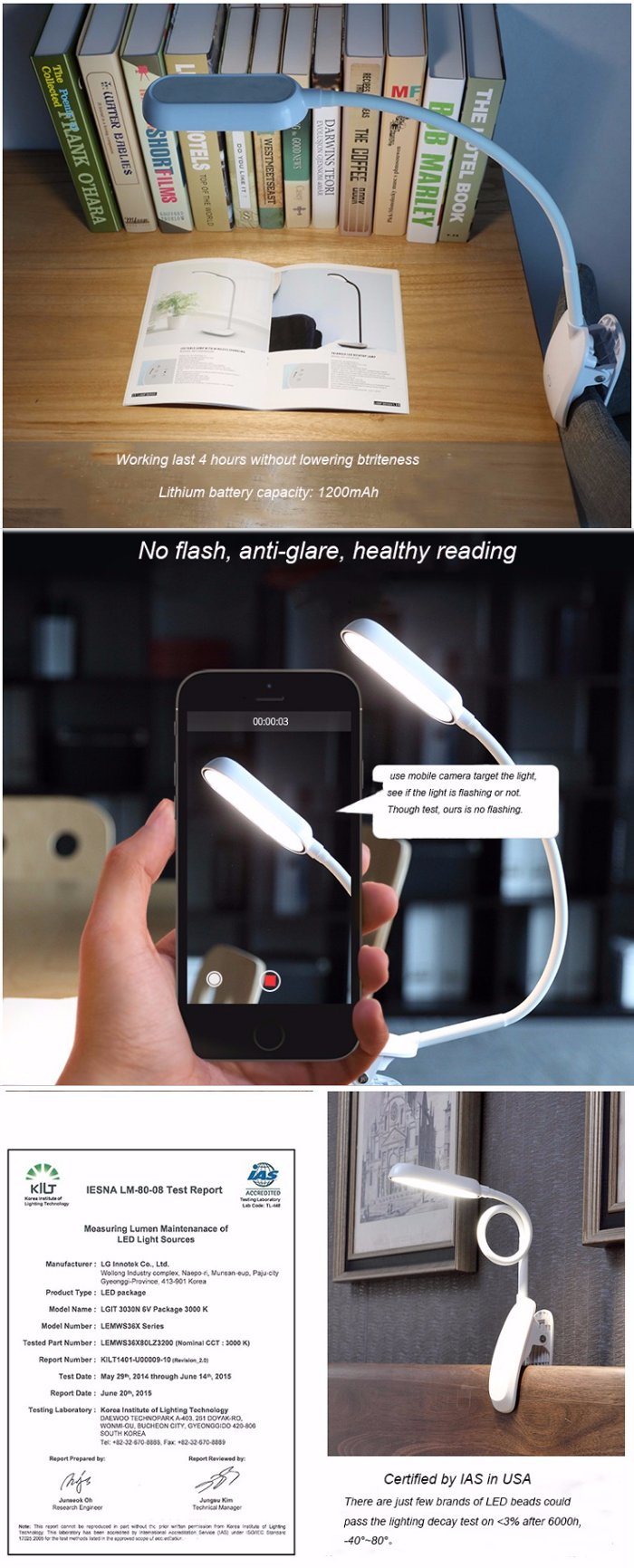 Rechargeable LED Clip Bed Reading Lamp