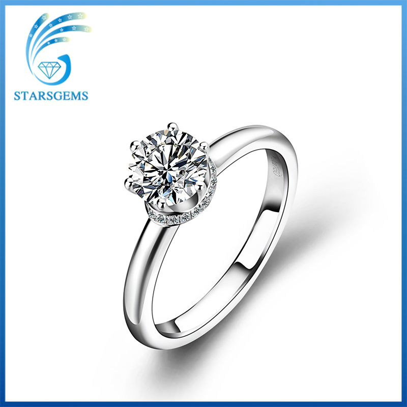 Popular Simple Style Solitare Moissanite Silver Ring for Engagement