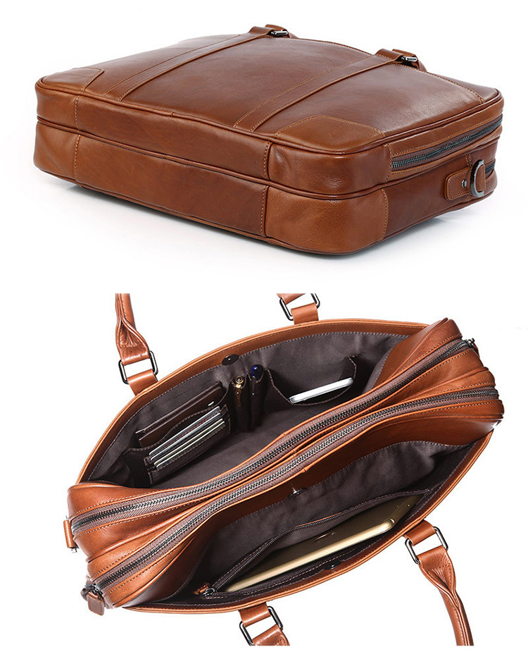 Hot Selling Vintage Brown Leather 15inches Laptop Bag Briefcase for Mens