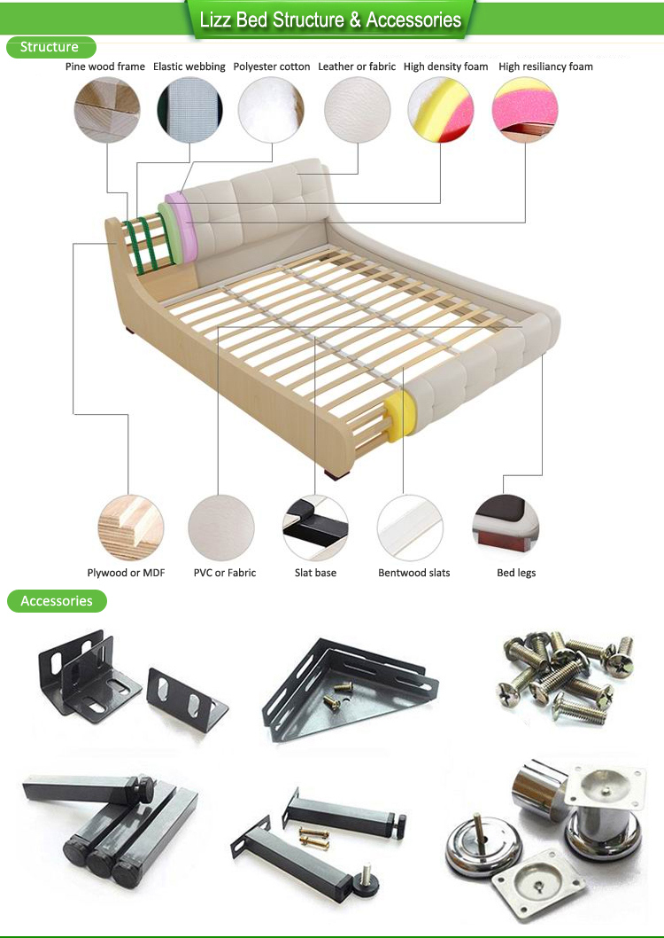 Upholstery Headboard Bedroom Bed with Slat Base