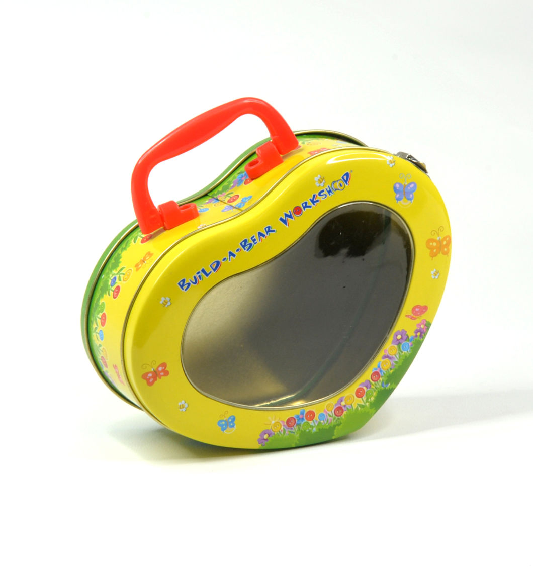 Empty Heart Shape Metal Gift Tin Box with PVC Window