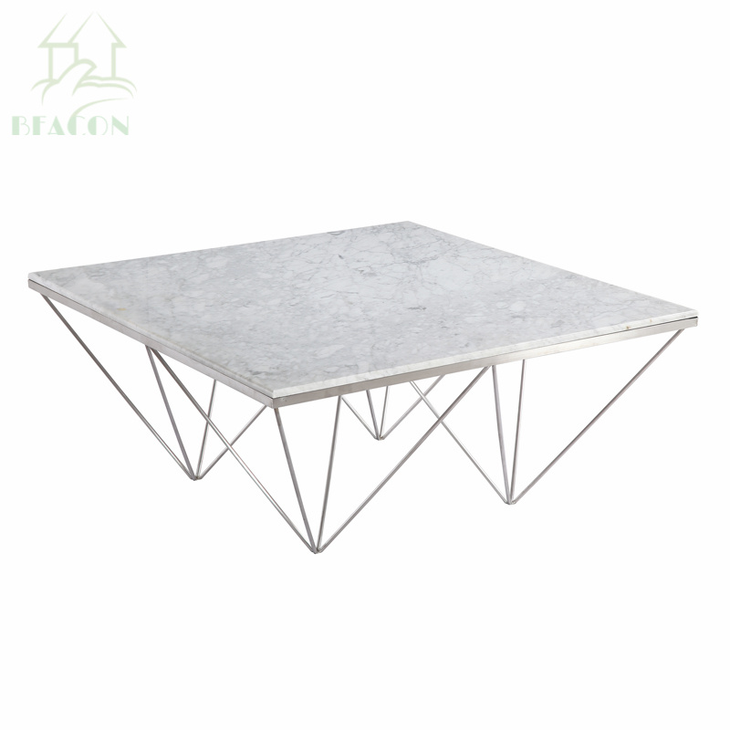 Square Marble Top Dining Table with Stainless Steel Legs
