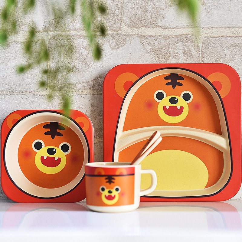 Promotional Gifts Cartoon Design Dinnerware Bamboo Fiber Kids Dinnerware Set