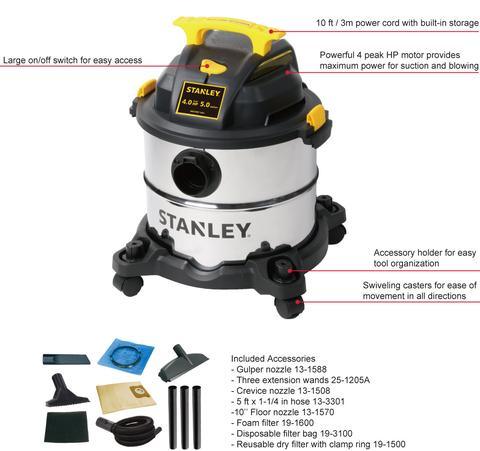 Wet/Dry VAC SL18115 5gallon 4HP Stainless Steel Stanley