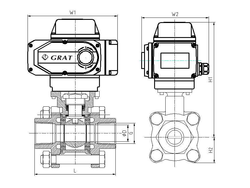 DC24V Stainless Steel 316 Butt Welding Connection Electric Ball Valve