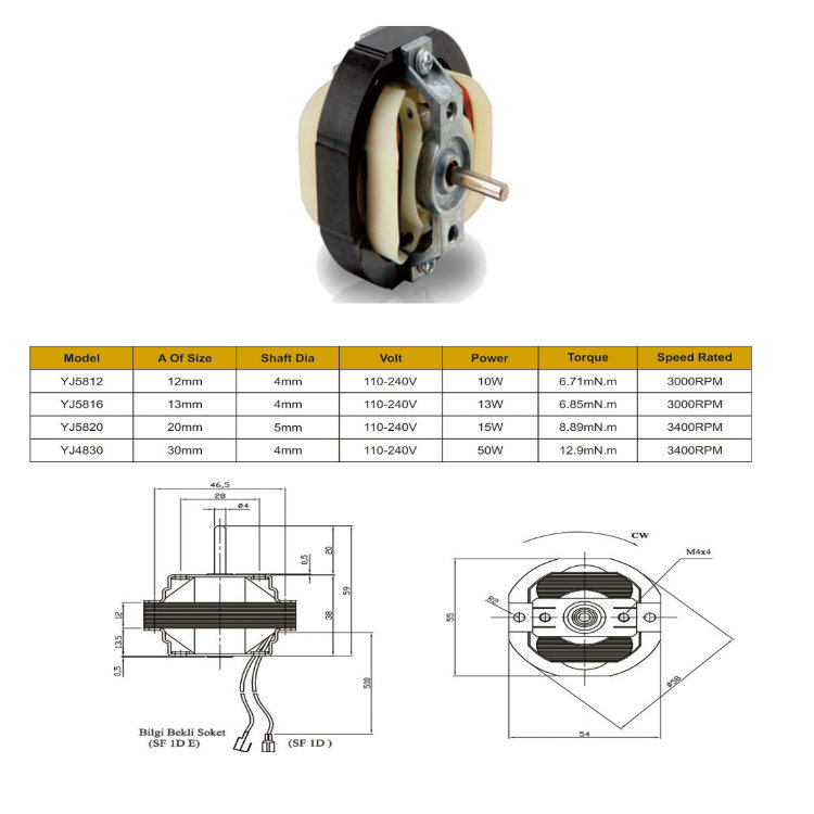 Factory Sale Yj58 Shaded Pole Motor for Ventilating Fan and Freezer/Small Fans/Fluid Mixers