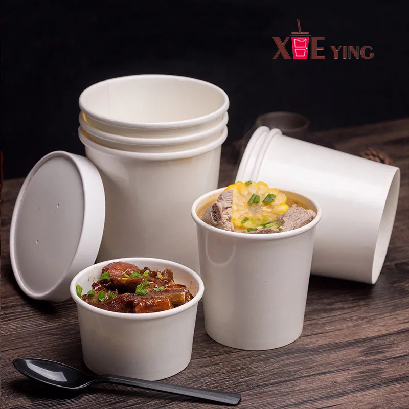 Kraft /White Disposable Paper Soup Cups /Tubs/Bowl with Paper Lids