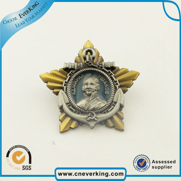 Double Plating Star Medal Lapel Pin Soft Enamel Badge