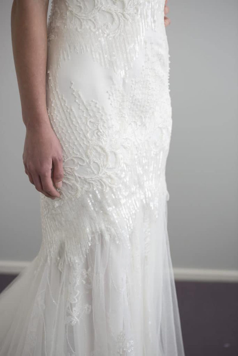 Beautiful Beaded Lace Fishtail and Front Split Wedding Dress