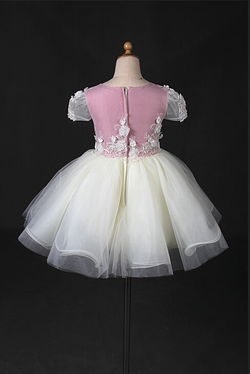 Organza Pink White Little Girl Wedding Dress Evening Gown Wt012