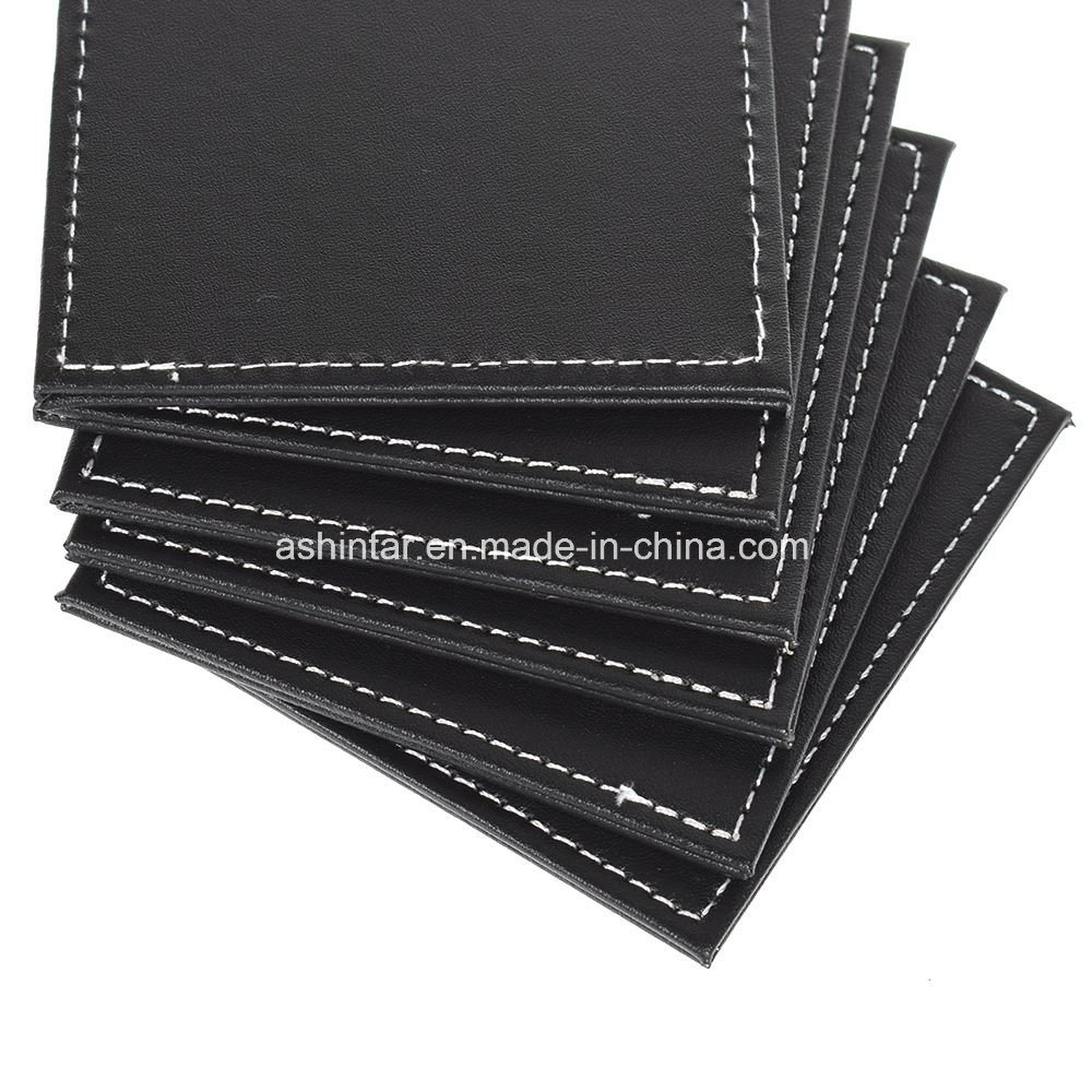 6PCS/Set Double-Deck Leather Coasters Set Placemat of Cup Coaster Holder Coffee Drink Placemat