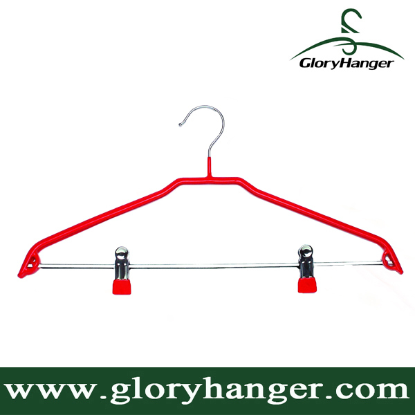 Metal PVC Coated Coat Hanger with Wood Plate