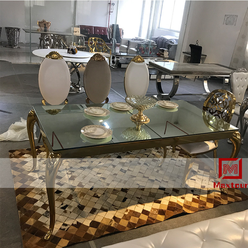Luxury Mirror Glass Top Dining Table Stainless Steel