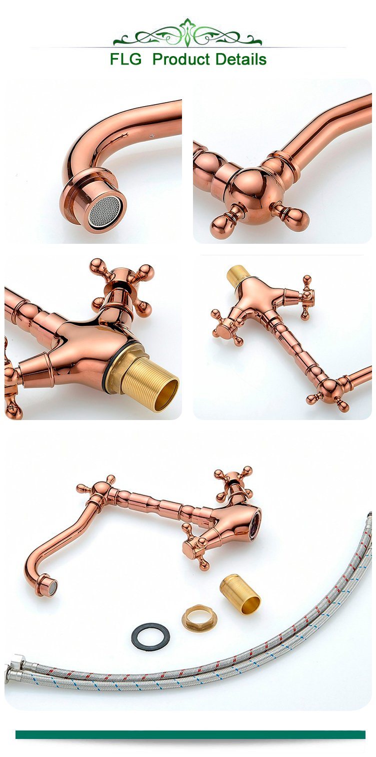 FLG Rose Gold Basin Bathroom Mixer with Double Handles