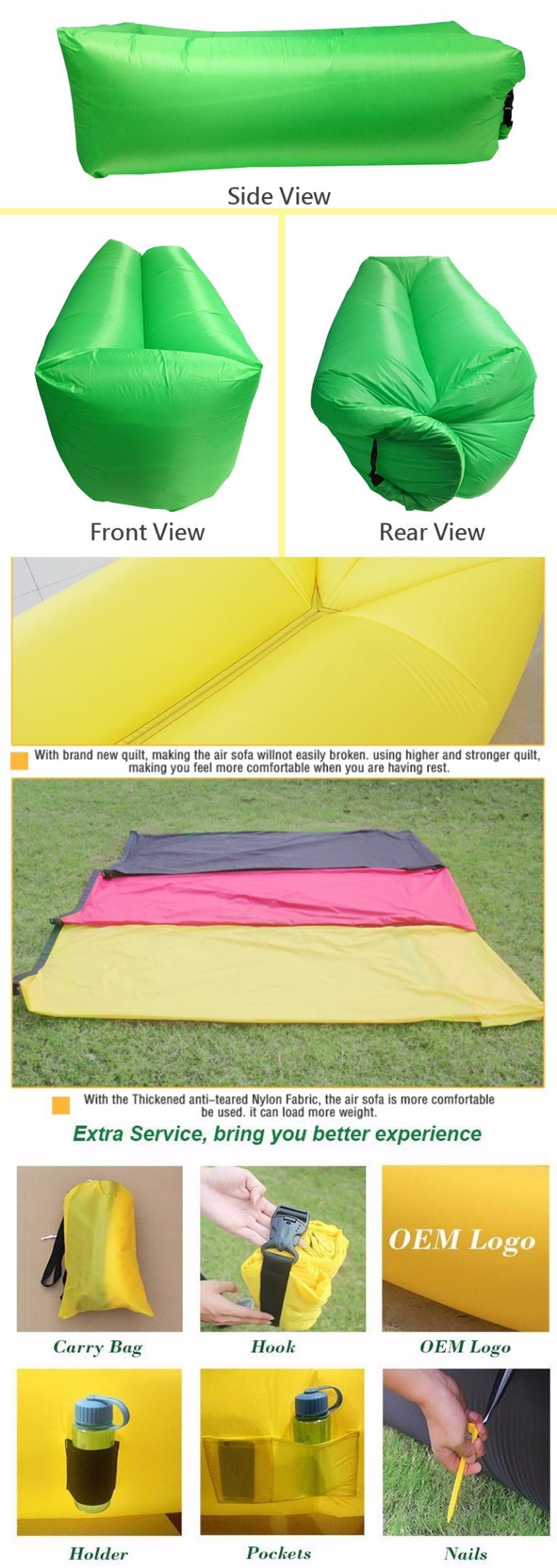 Hot Sale 250*70cm Fast Inflatable Air Sofa Lazy Bag
