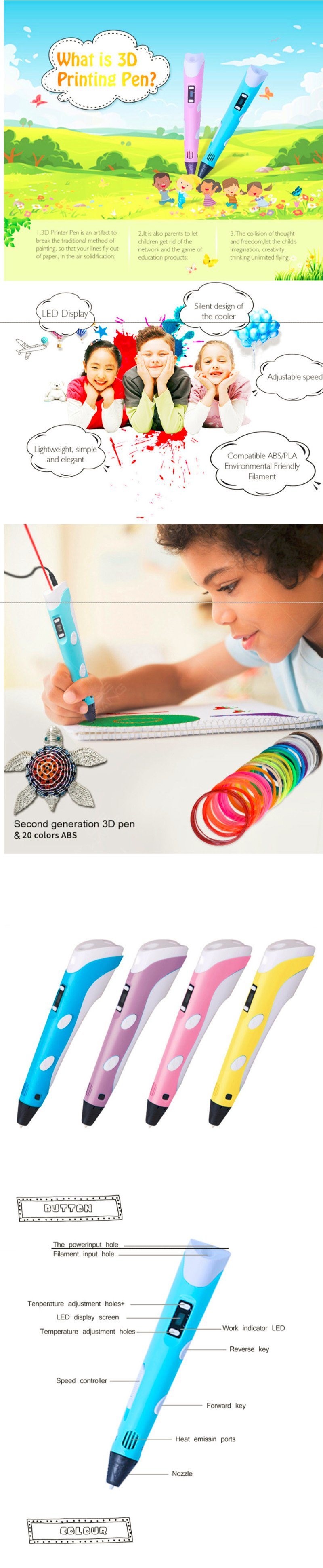 Intelligent 3D Drawingprinting Pen 3D Pencil for Kids Children for Christmas Gift