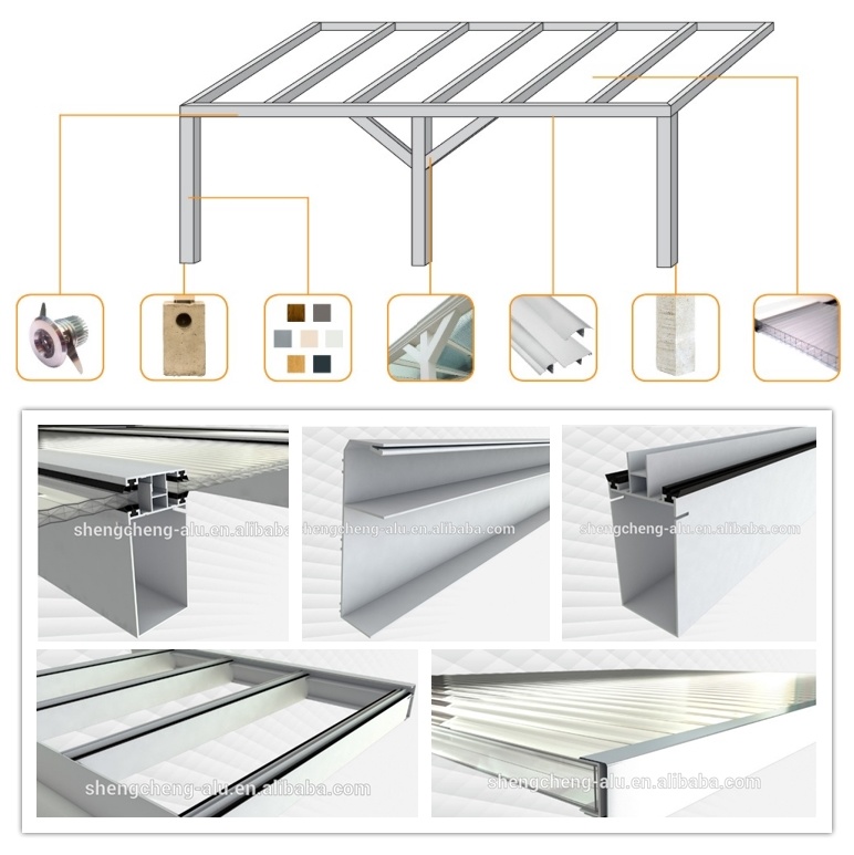 Modern Wall Mounted Polycarbonate Roof Gazebo with Sliding Doors