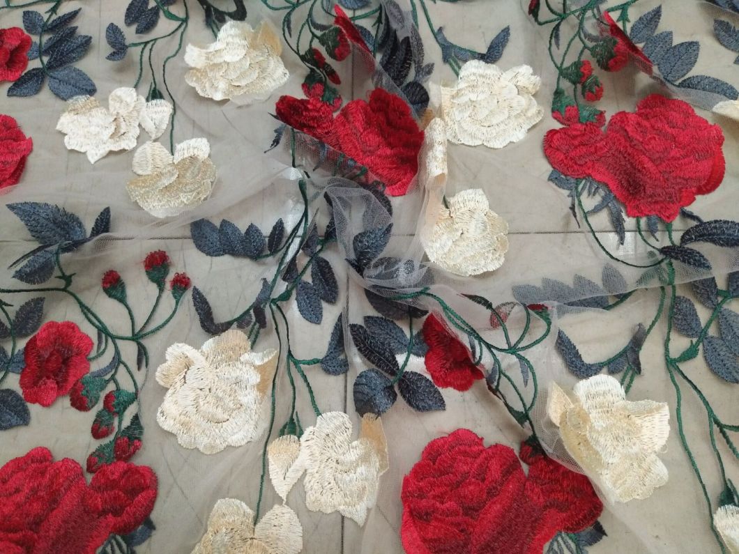 High Quality Double Colors Rose Shape Embroidery Lace for Garment Decoration