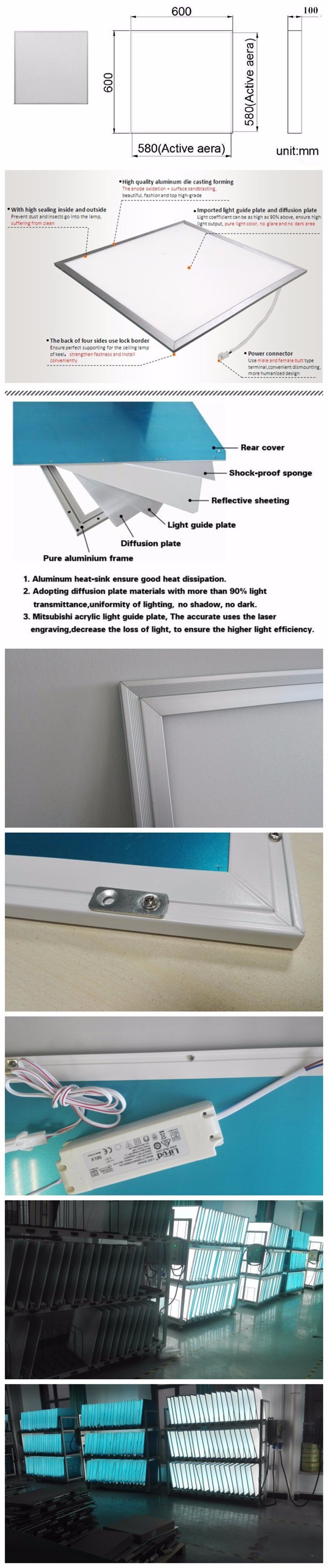 Hot Sale High Quality 600X600mm 36W/40W/45W Square LED Panel Light