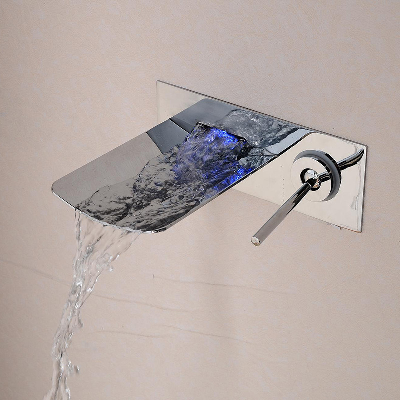 Hot Selling Chrome Wall Mounted Bathroom Waterfall Faucet with LED