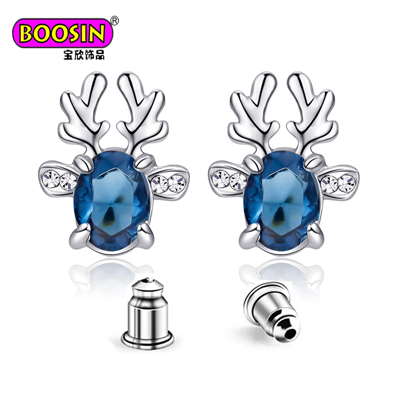 Xmas Gift Deer Elk Stud Earrings Antlers Earrings with Crystal