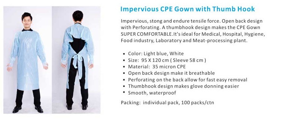 Medical Disposable Surgical Isolation CPE Gown with Thumb Loop