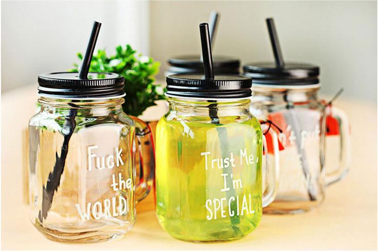 Promotional New Product 16oz Plastic Mason Jar with Straw