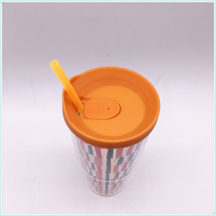 Food Safe Plastic Coffee Cups with Straw (SH-PM34)