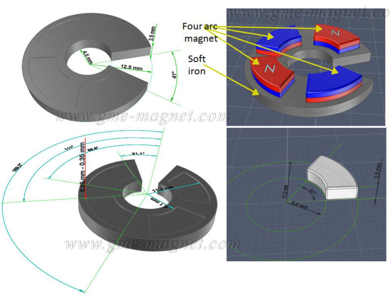 Neodymium Arc Magnet Assembly Segment Magnet on a Metal Part