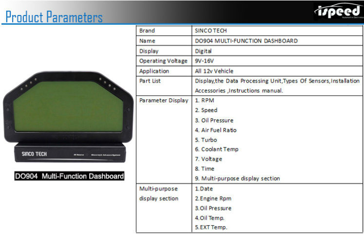 (Do904) Gauge Meter Dashboard LCD Screen Dash Race Display Bluetooth Sensor Kit