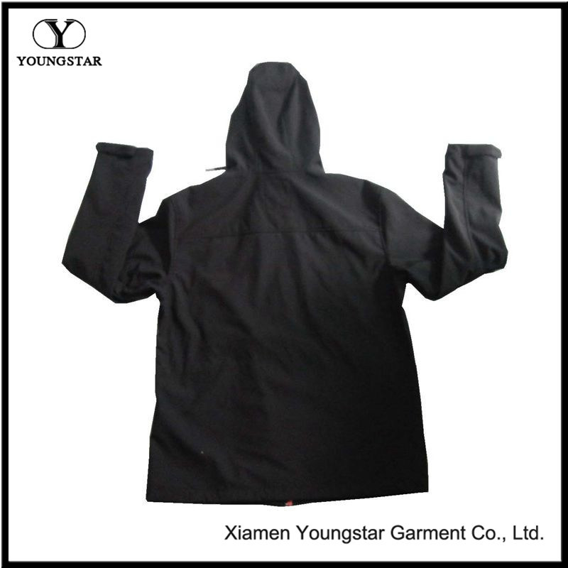 Ys-1065 Black Polar Fleece Waterproof Breathable Mens Softshell Jacket with Hood