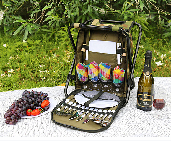 Summer Outdoor Camping Fishing Stool Picnic Bag with Tableware Set