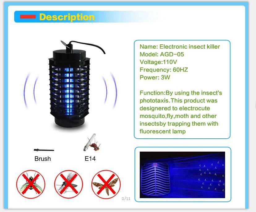 Mosquito& Fly LED UV Light Bug Zapper Killer Lamp