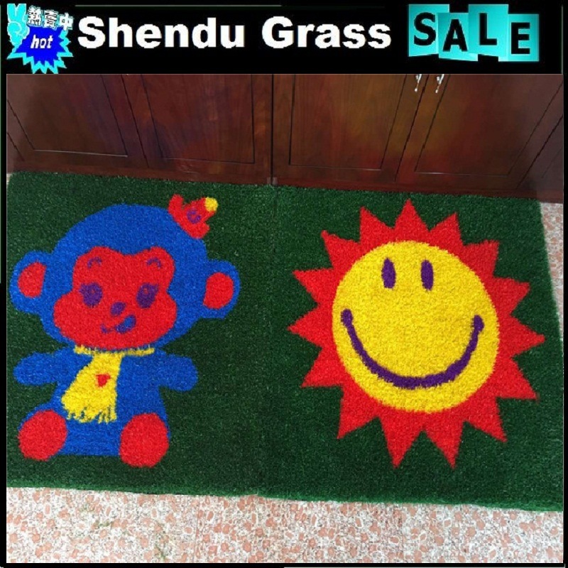 Cute 1m Size 20mm Height Carton Artificial Grass Mat