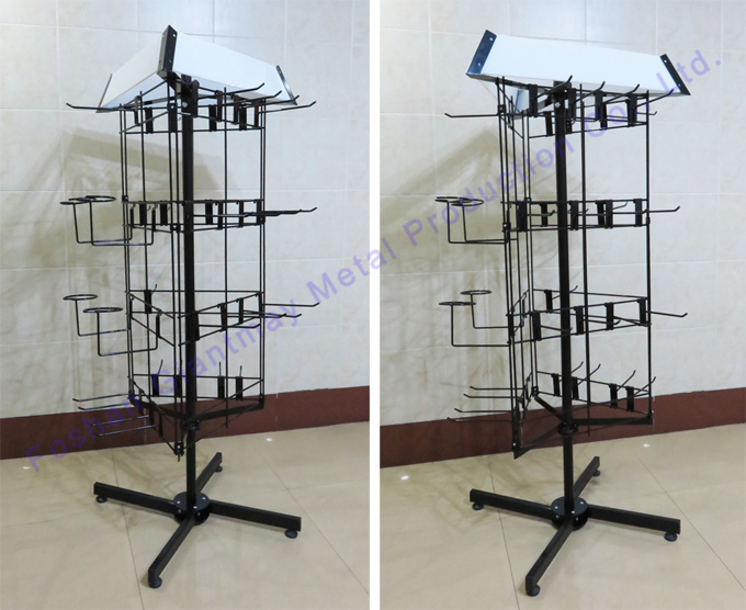 3 Sided Triangle Metal Wire Spinner Rotating Floor Display Rack