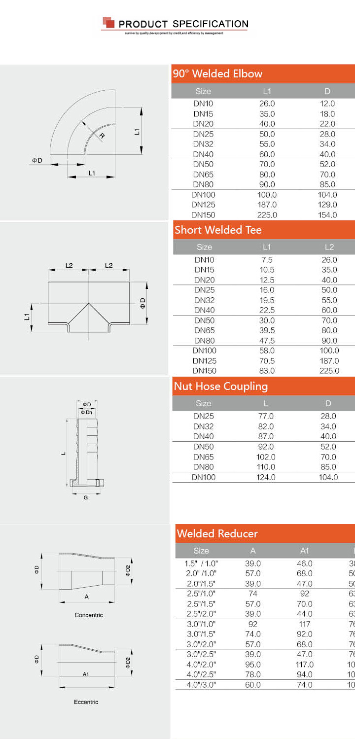 Dn Stainless Steel Hygienic 90 Degree Long Bend