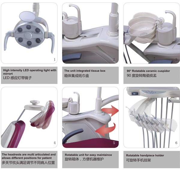 Ce & FDA Approved Gladent Dental Chair with Rotatable Unit Box
